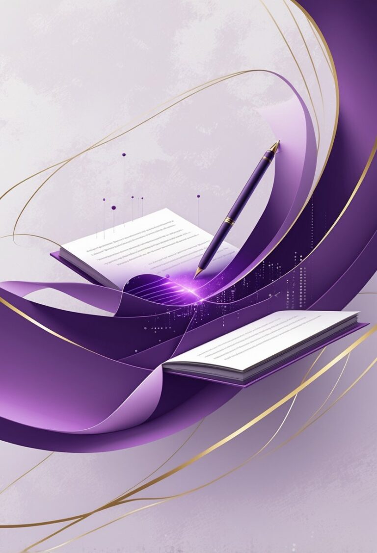 Illustratie van vulpen zwevend boven een opengeslagen boek.